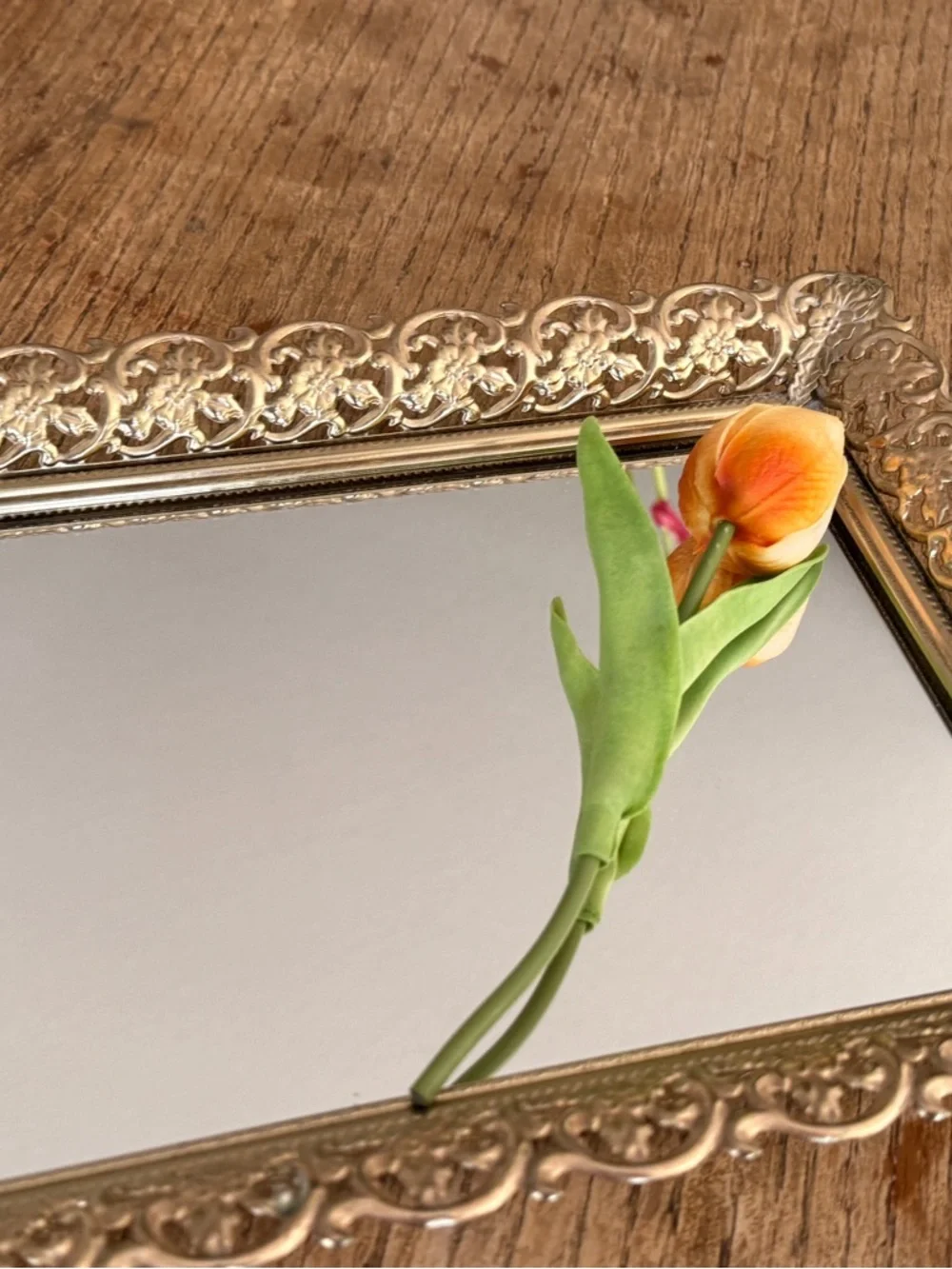 Ornate brass Decorative Vanity Tray Mirror